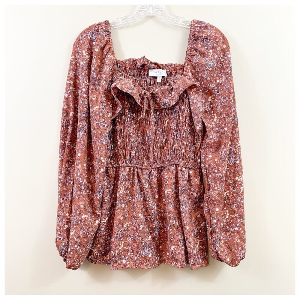 Hayden Floral Ruffle Ballon Sleeve Smocked Long Sleeve Top